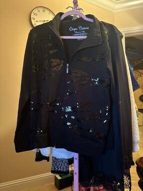 Onque Casuals Elements Of Style Women Beaded Sweatshirt Top Jacket Black Sz M